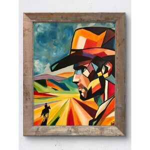 WS original western cowboy painting 16X20 canvas modern expressionist fine art